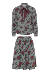 Printed Woven Button Front Elastic Waist Blouse and Skirt Two Piece Set