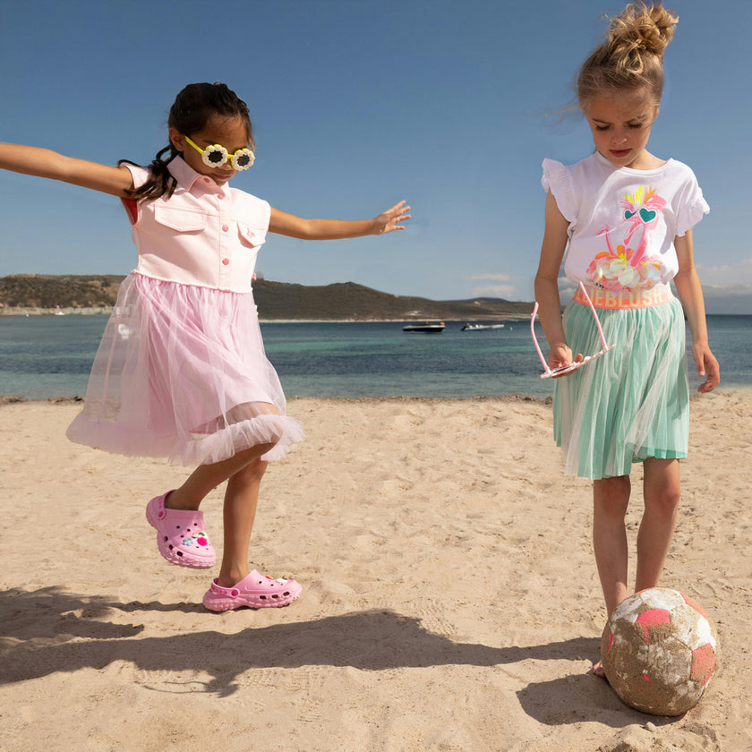 Pink Shirt-Style Kids’ Dress with Tulle Skirt