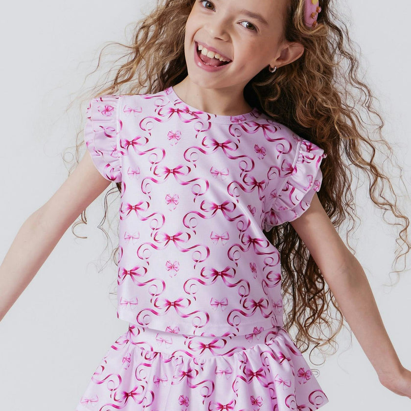 Girls Hi-Shine Ruffle Short Sleeve Crop Top