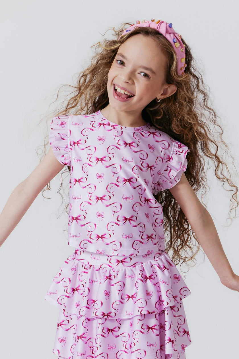 Girls Hi-Shine Ruffle Short Sleeve Crop Top