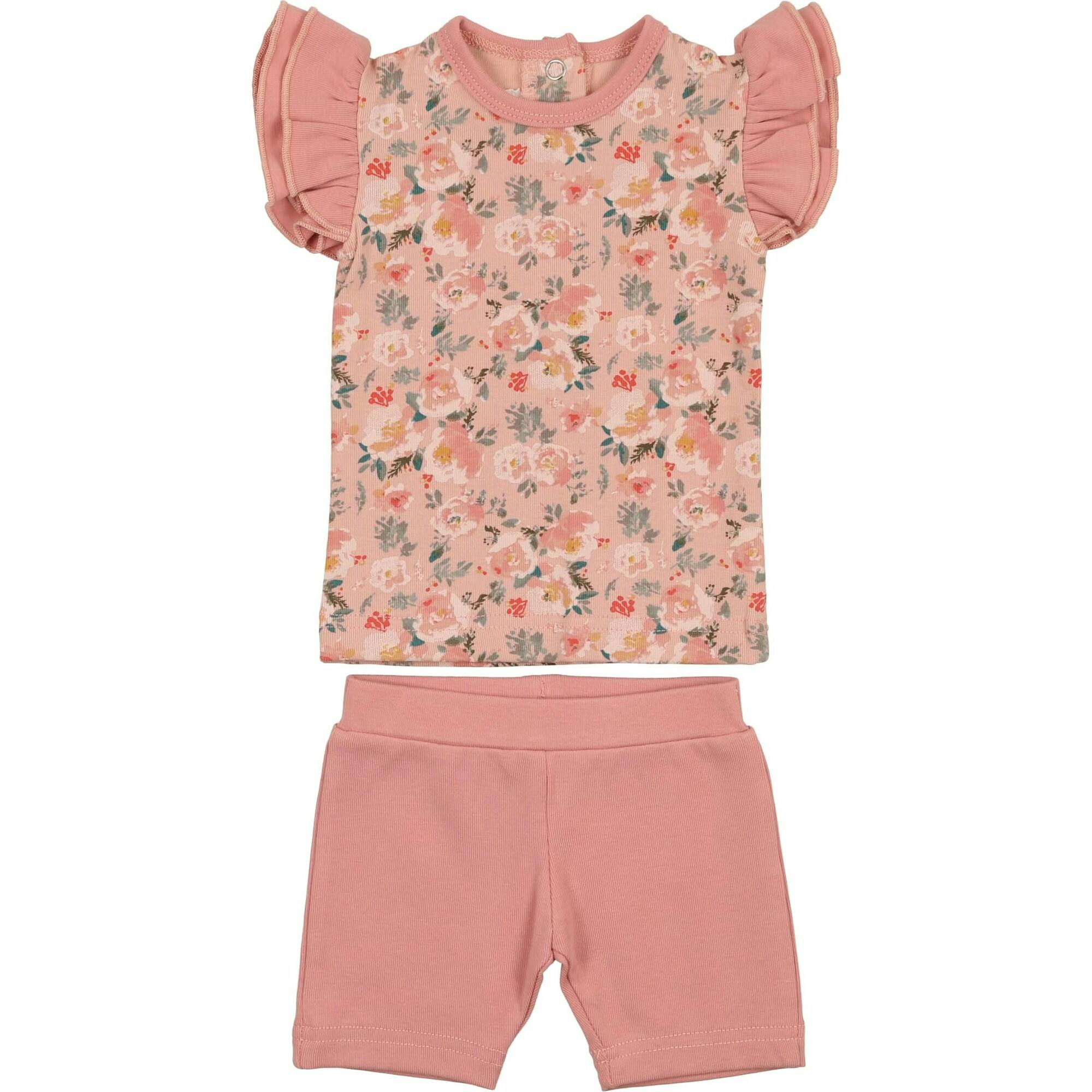 Floral Print 2-Piece Flutter Sleeve Top & Short Set