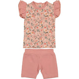 Floral Print 2-Piece Flutter Sleeve Top & Short Set