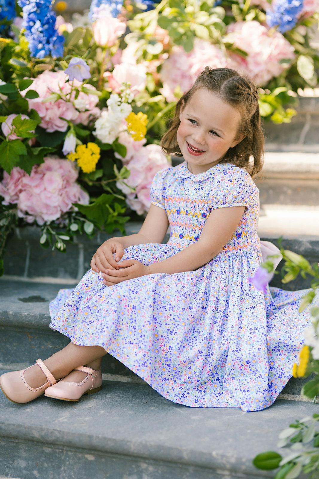 Ondine Blue Floral Smocked Dress