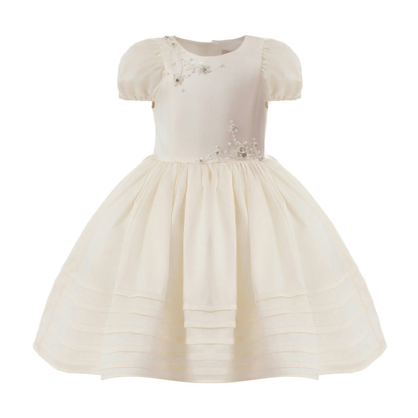 Ivory Vistaine Floral-Embroidered Pleated Dress