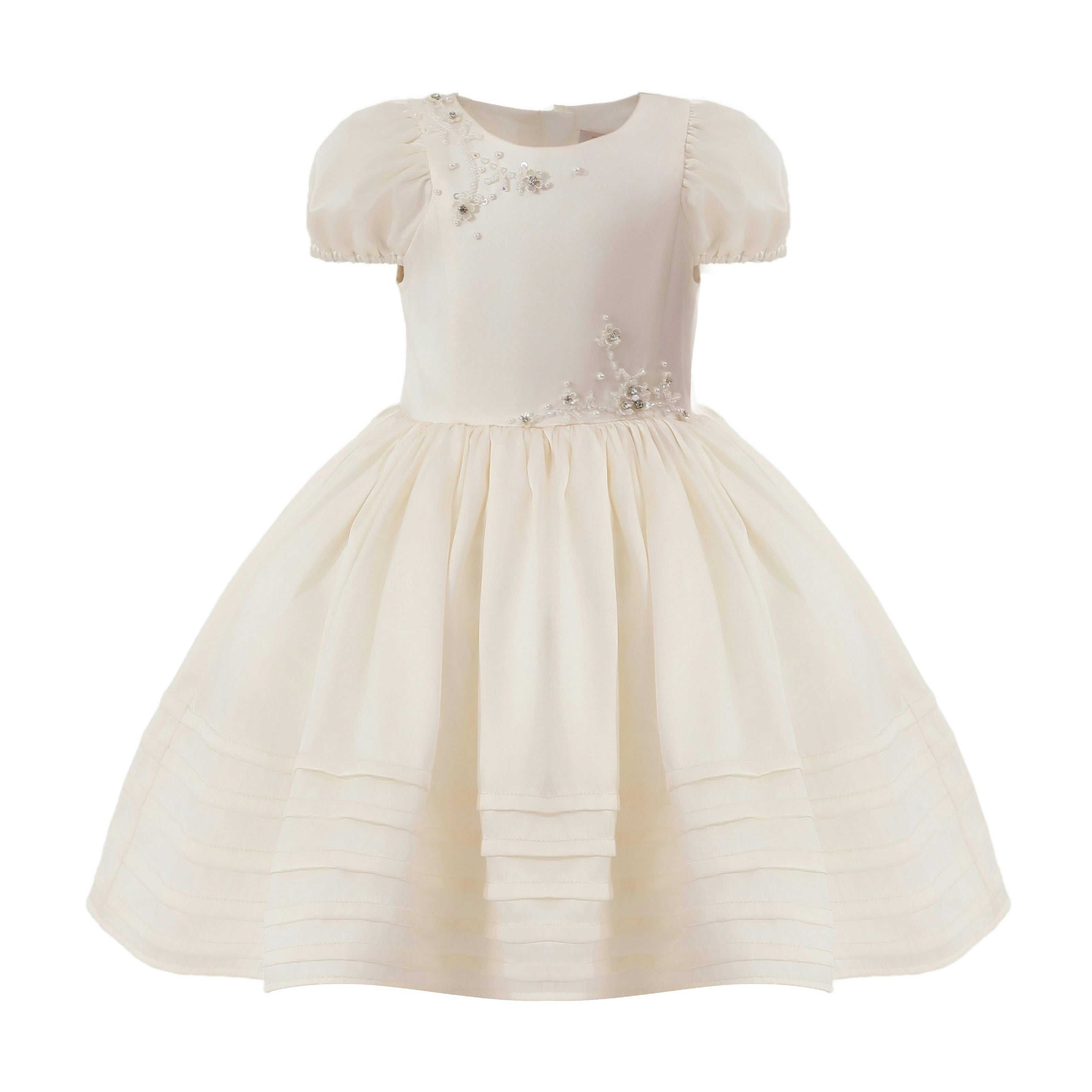 Ivory Vistaine Floral-Embroidered Pleated Dress