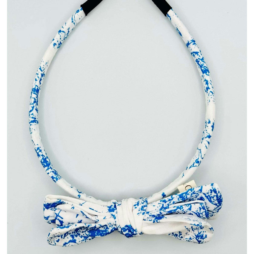 Three Little Bows Headband- Blue Toile