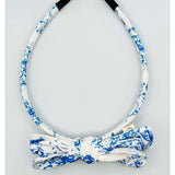 Three Little Bows Headband- Blue Toile
