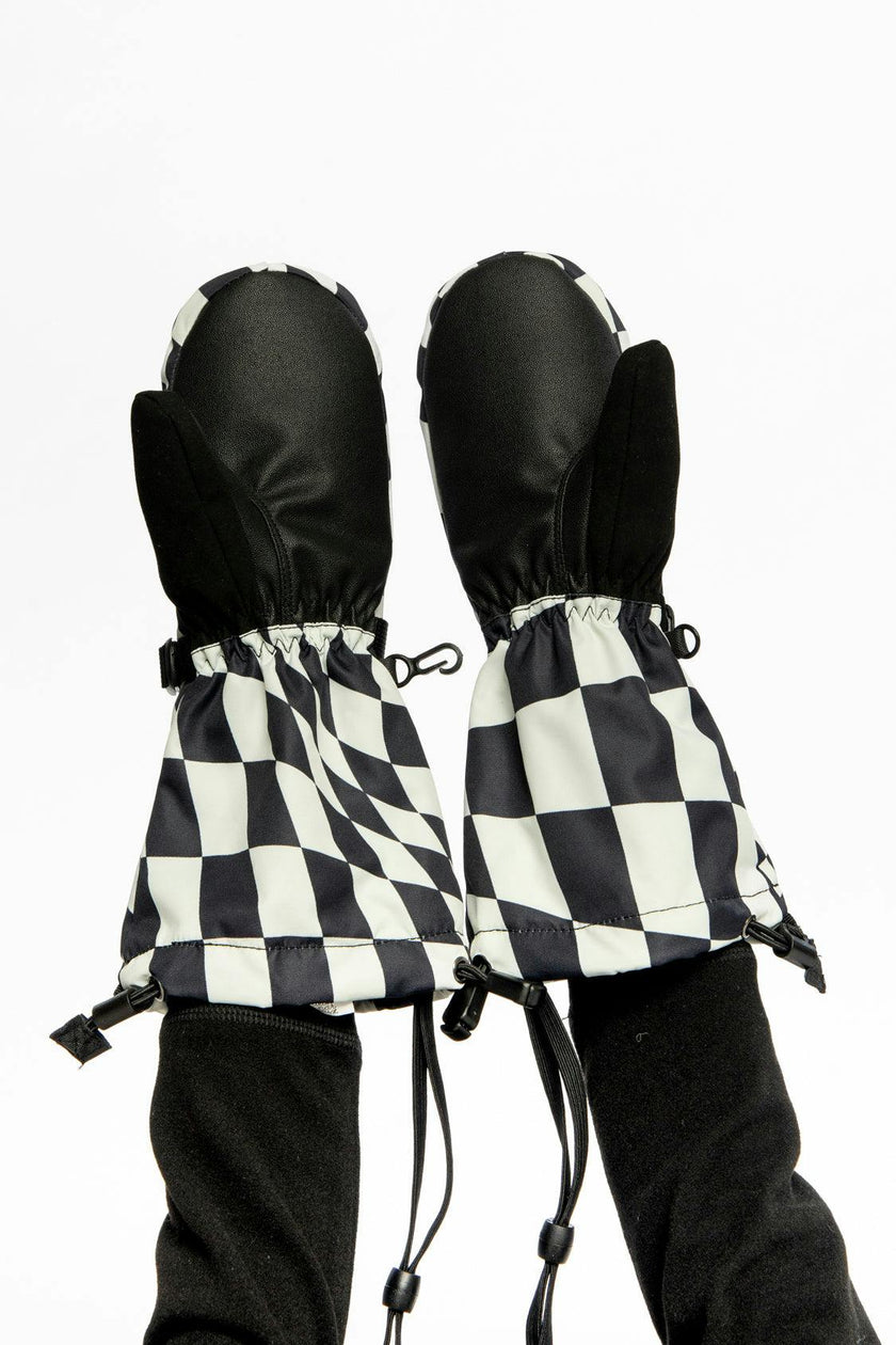 Teknik Winter Mittens White Checkered Print