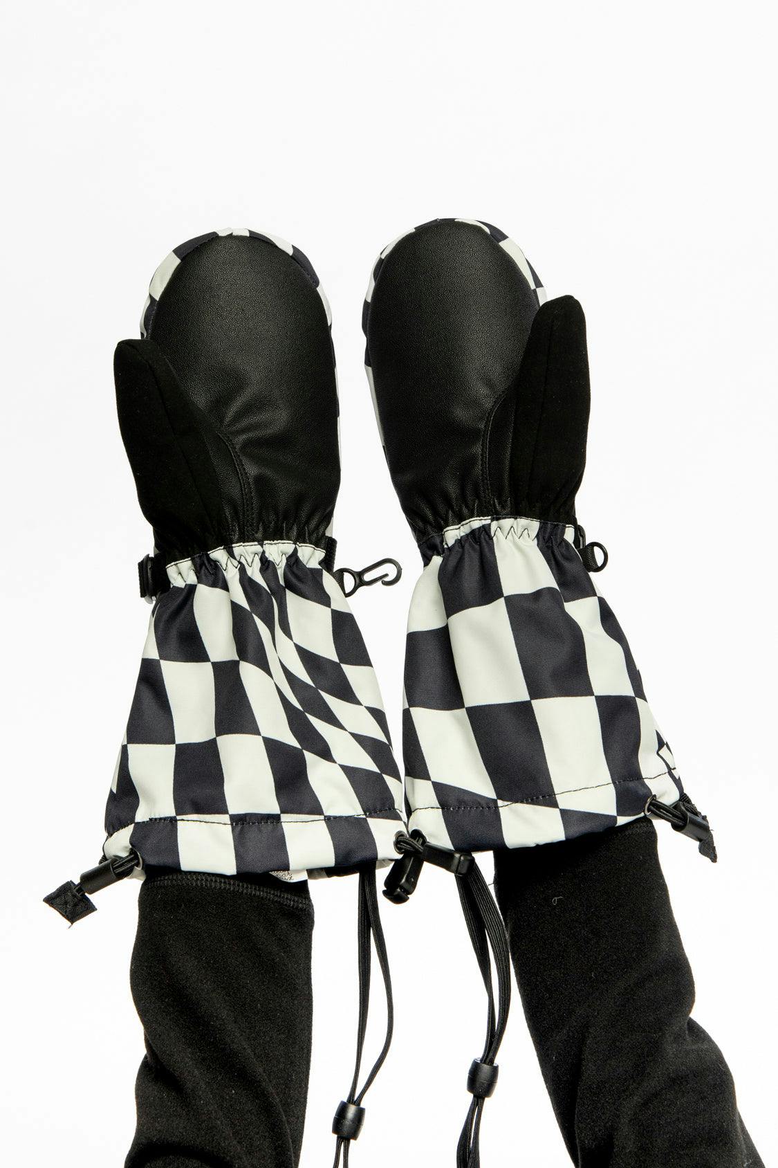 Teknik Winter Mittens White Checkered Print