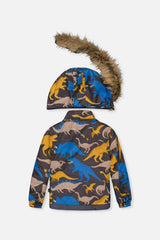 Two Piece Play Snowsuit Grey and Blue Dinosaur Print with Blue Pants