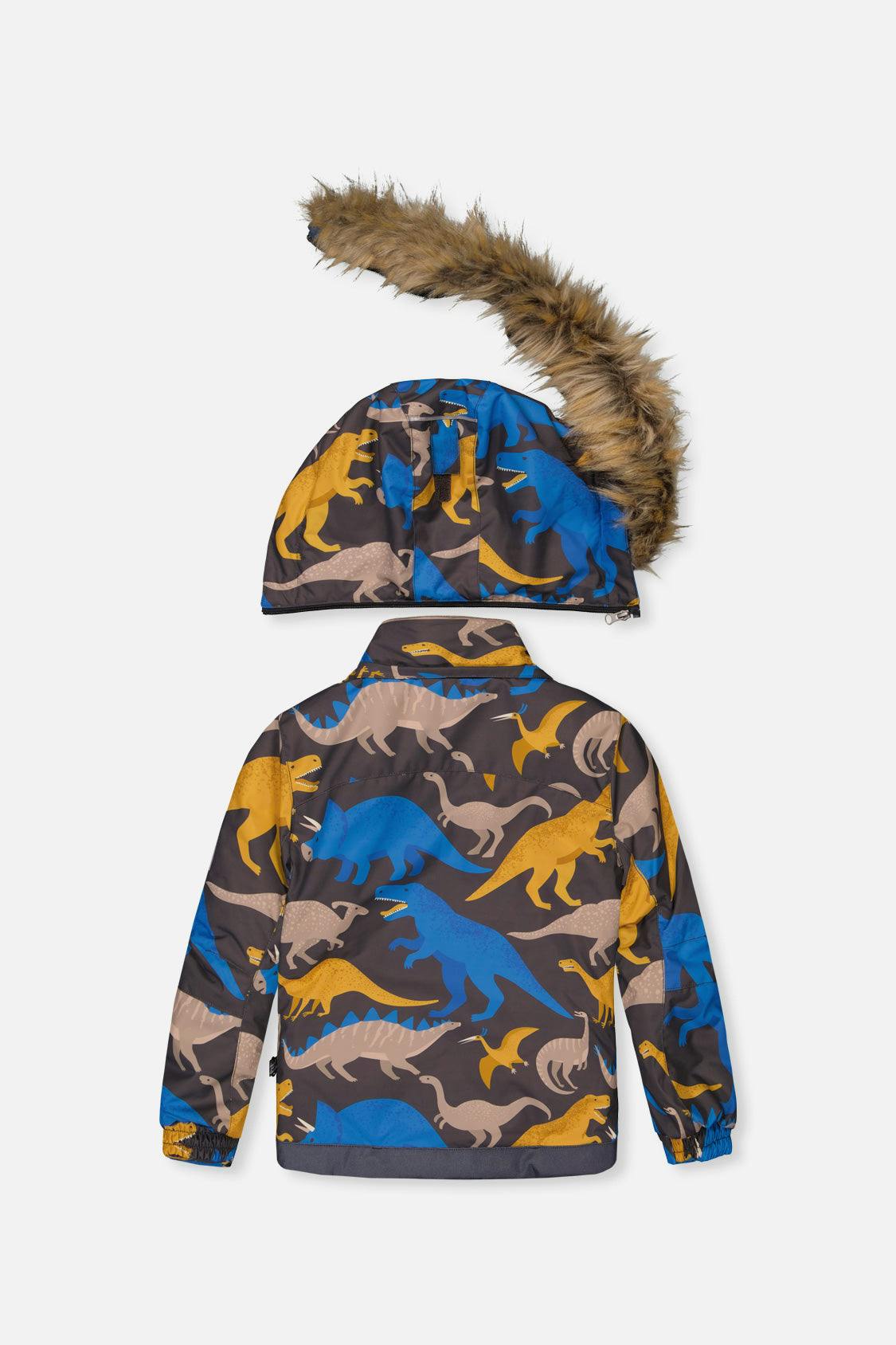 Two Piece Play Snowsuit Grey and Blue Dinosaur Print with Blue Pants