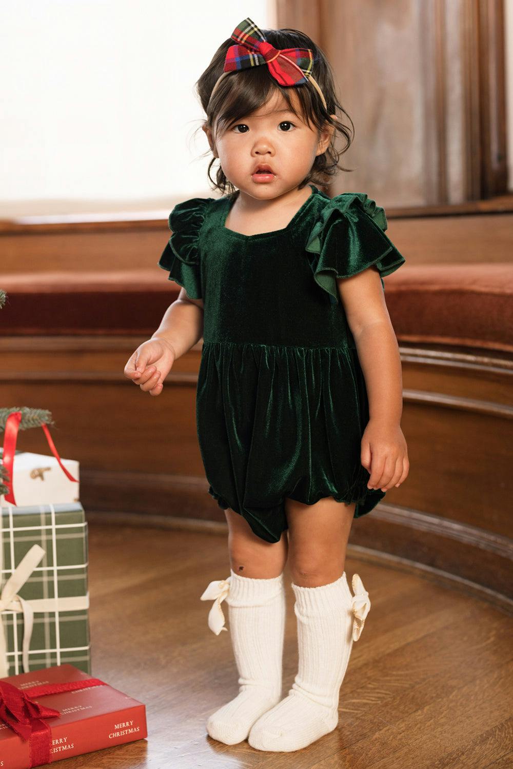 Baby Hattie Romper in Emerald Velvet