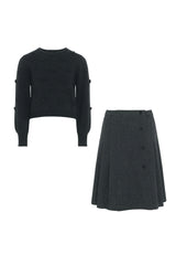 Herringbone Stretch Ribbed Pleated Skirt and Top Two Piece Set