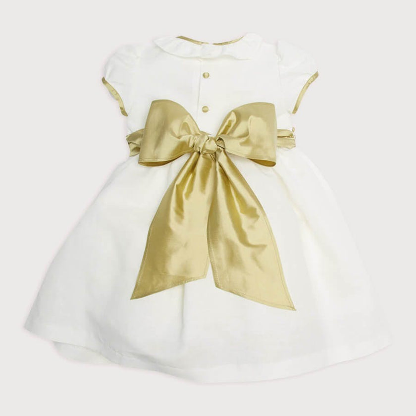 Flower Girl Ivory Dress with Green Silk Sash (6mths-10yrs)