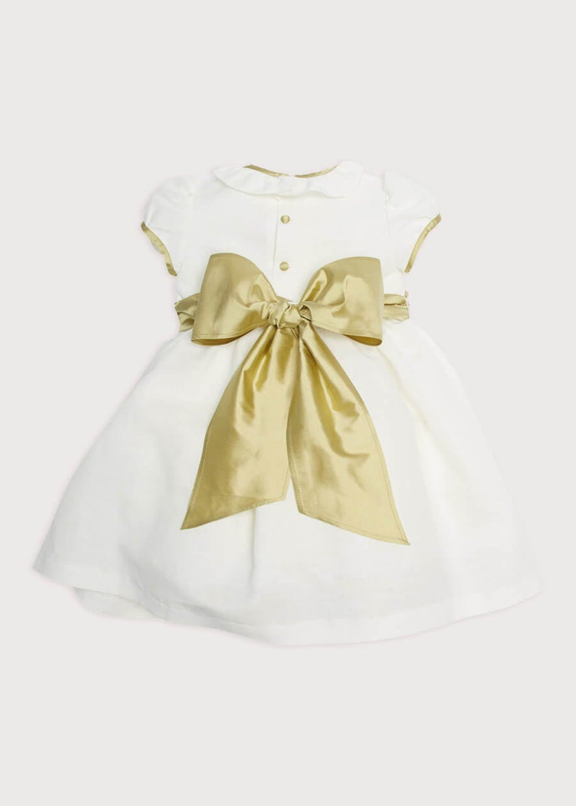 Flower Girl Ivory Dress with Green Silk Sash (6mths-10yrs)
