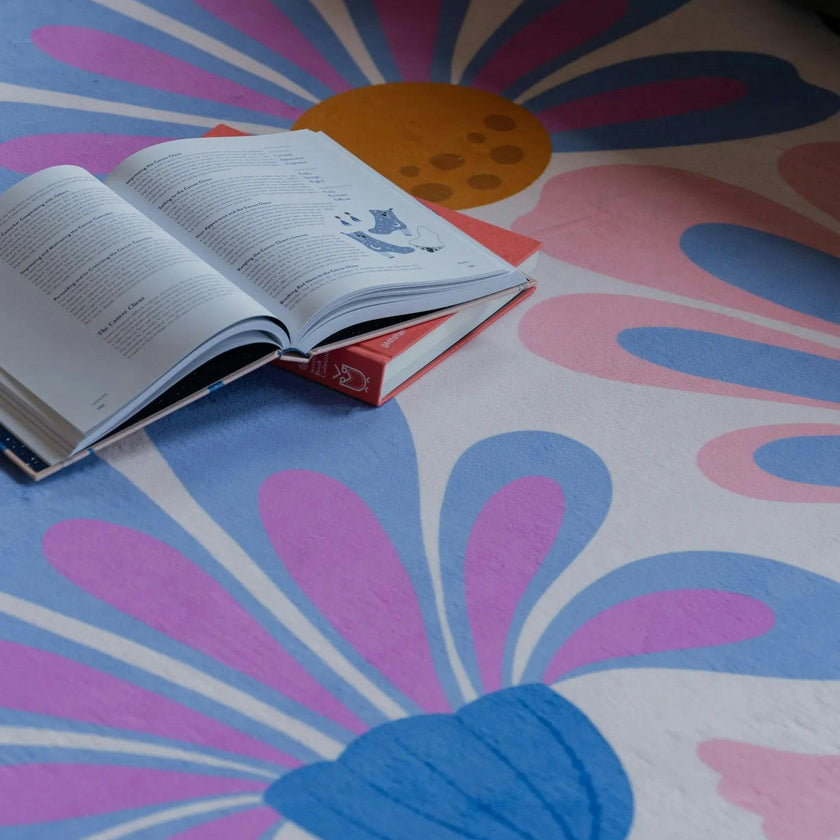 Lavender Base Purple Floral Wavy Rug by Jessica Miller