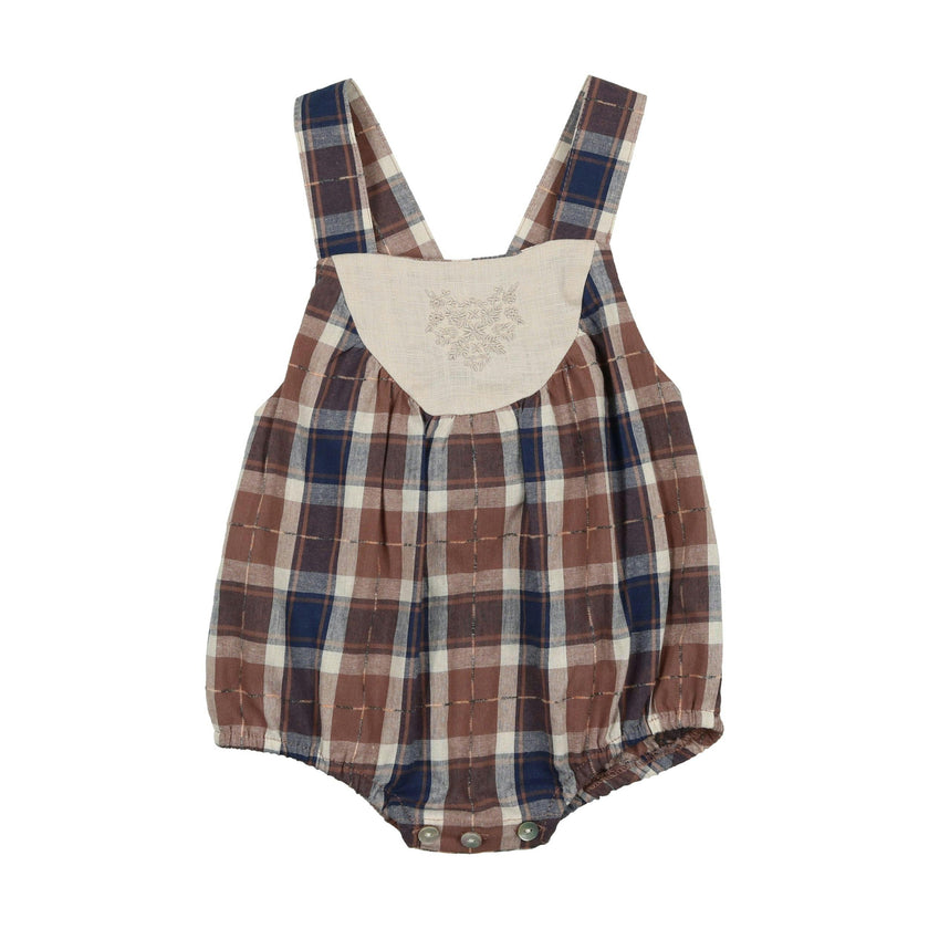 Embroidered Windowpane Romper