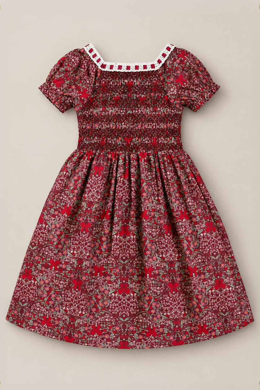 Mini Sunday Best Dress in Garnet Ribboned Garden