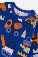 Organic Cotton Two Piece Pajama Set Blue Truck Print