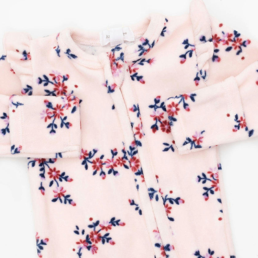 Nora Floral Velour - 2 Way Ruffle Sleeve Zipper Footie