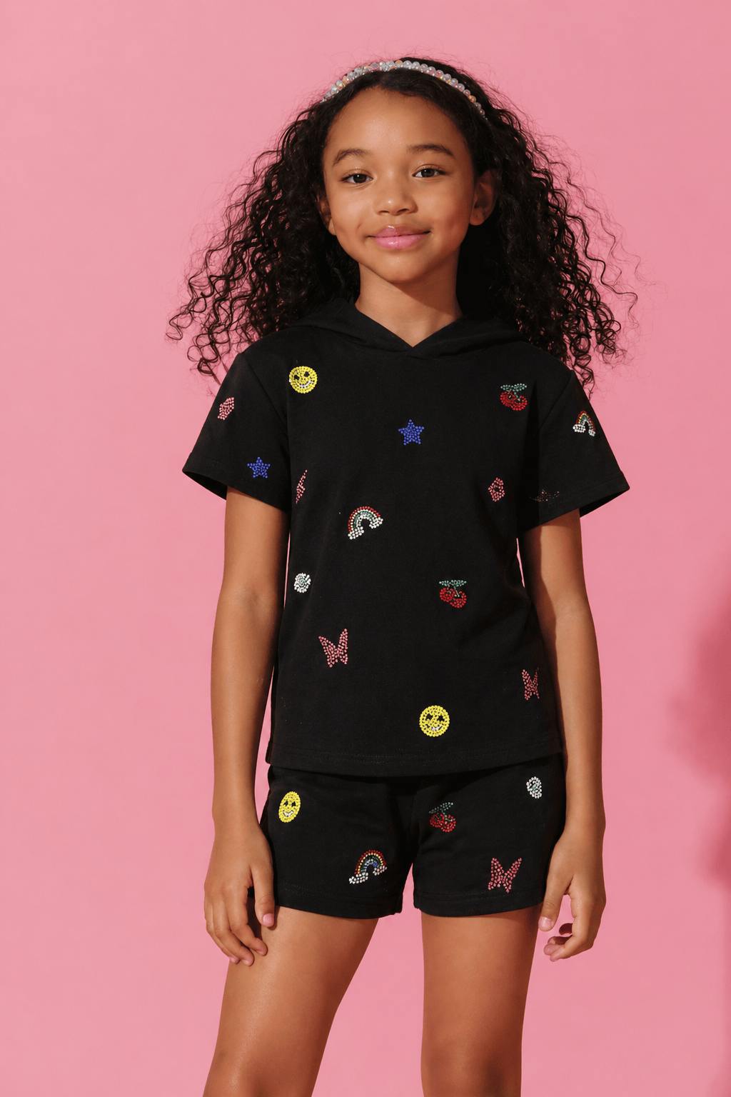 Black Crystal Doodle Short Set