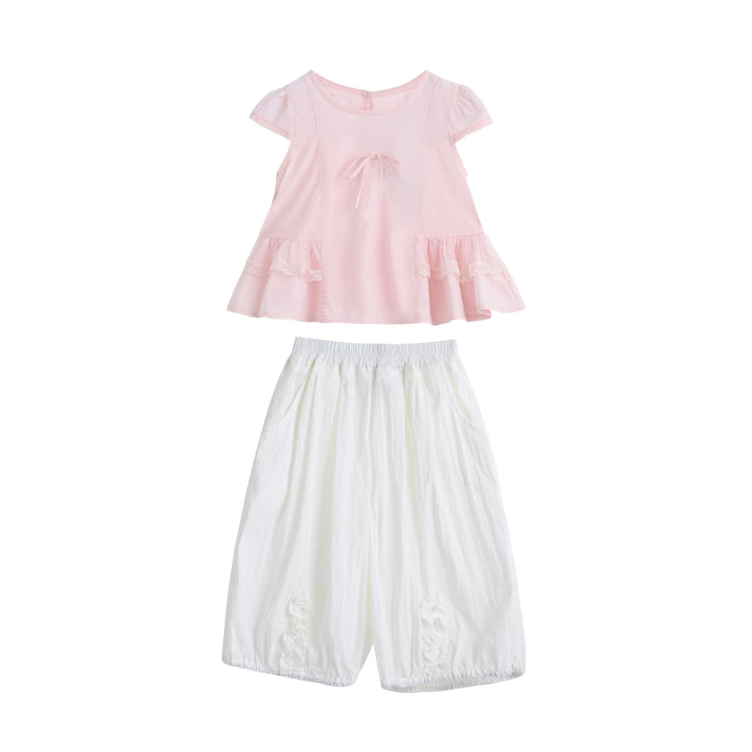 Pink Lace Bow Short Set