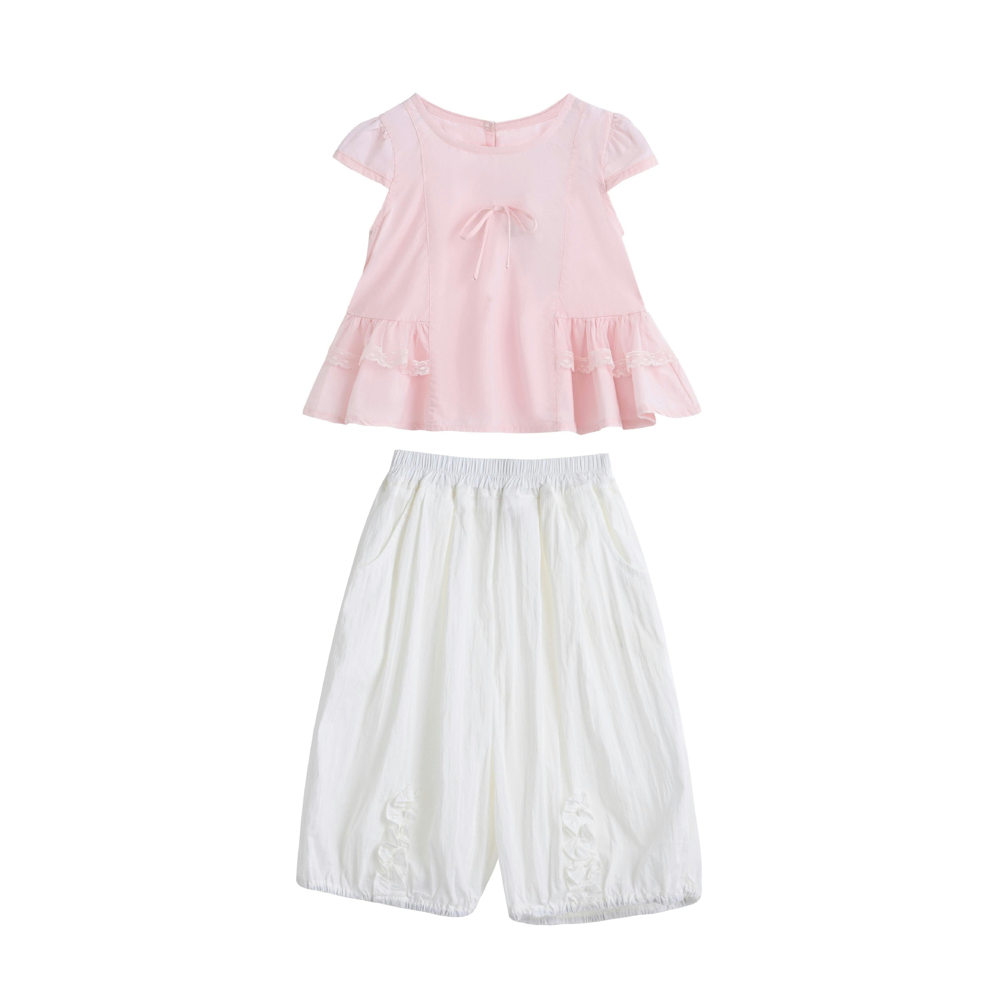 Pink Lace Bow Short Set