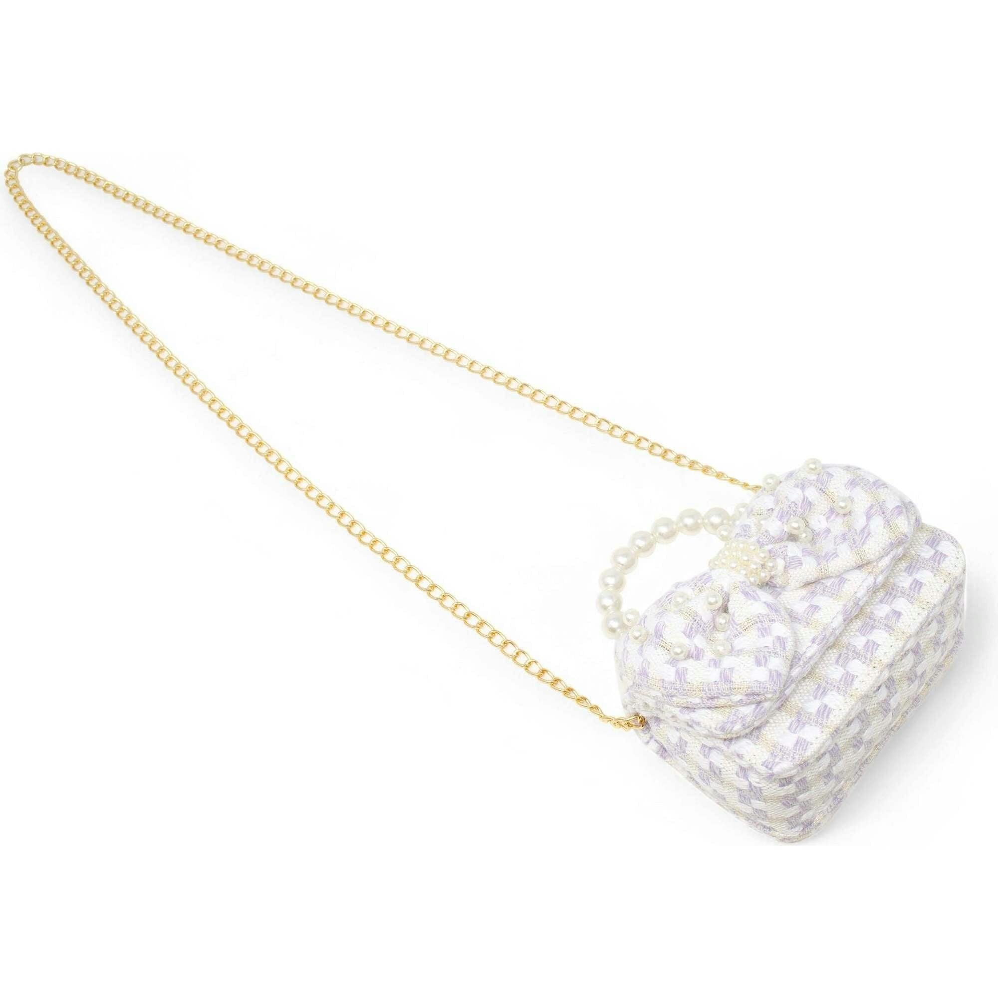 Girls Tweed Jumbo Pearl Bow Handbag