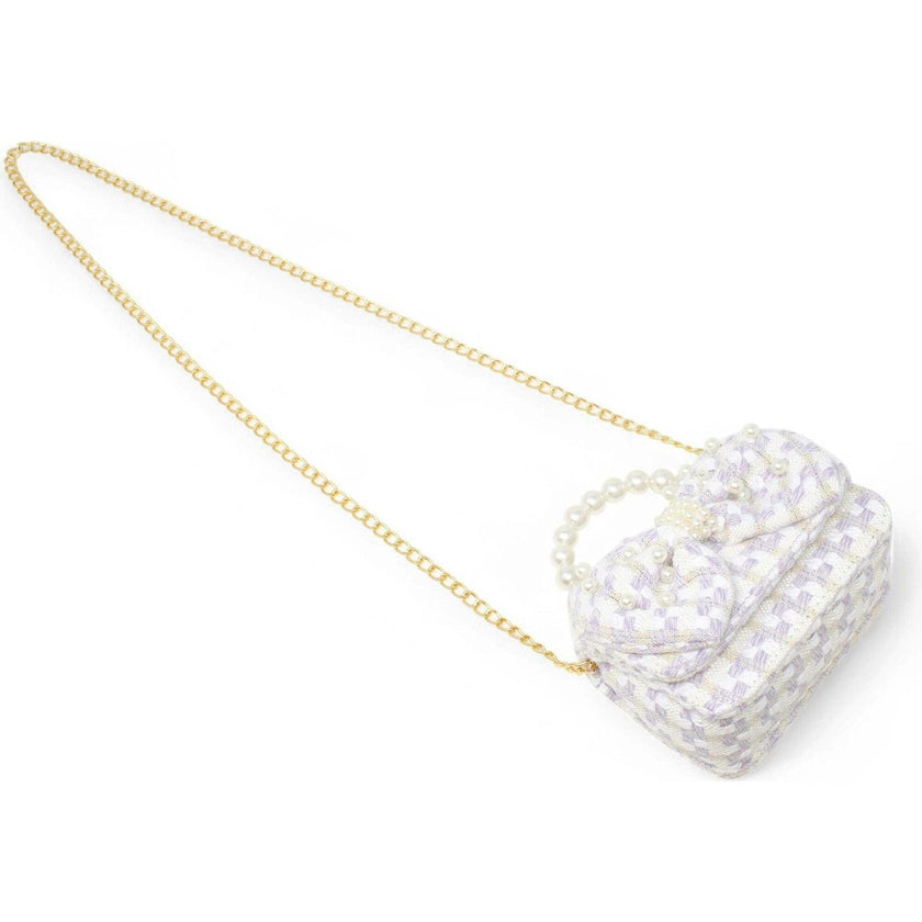 Girls Tweed Jumbo Pearl Bow Handbag