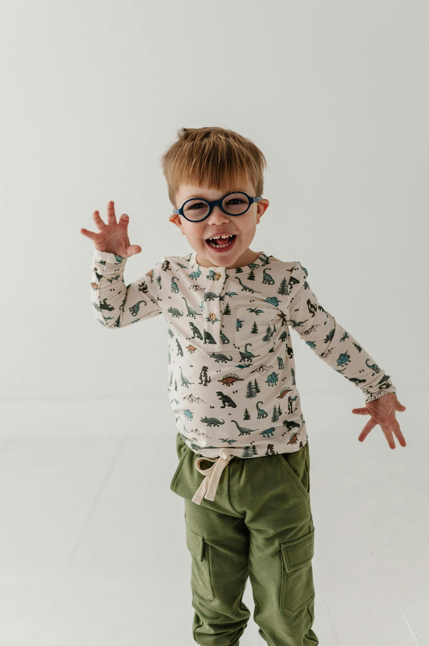 Boys Long Sleeve Henley Shirt in Dino Land