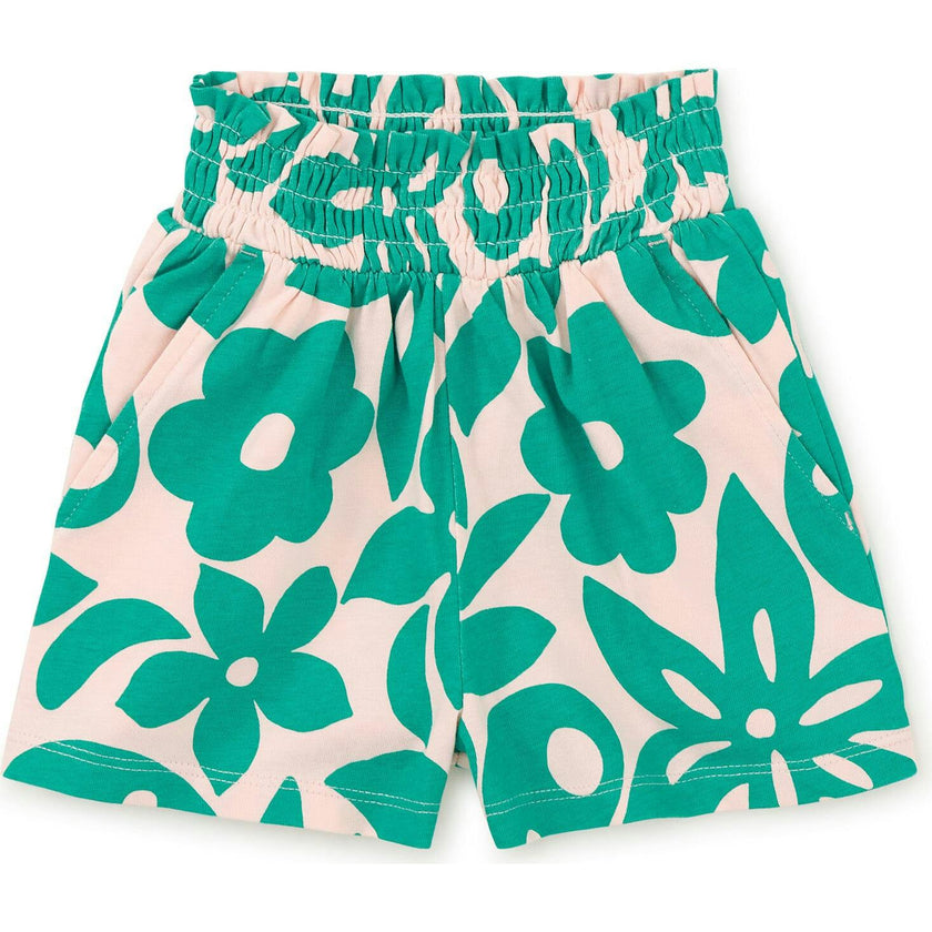 Paperbag Smocked High-Waist Mid-Thigh Shorts, Multi
