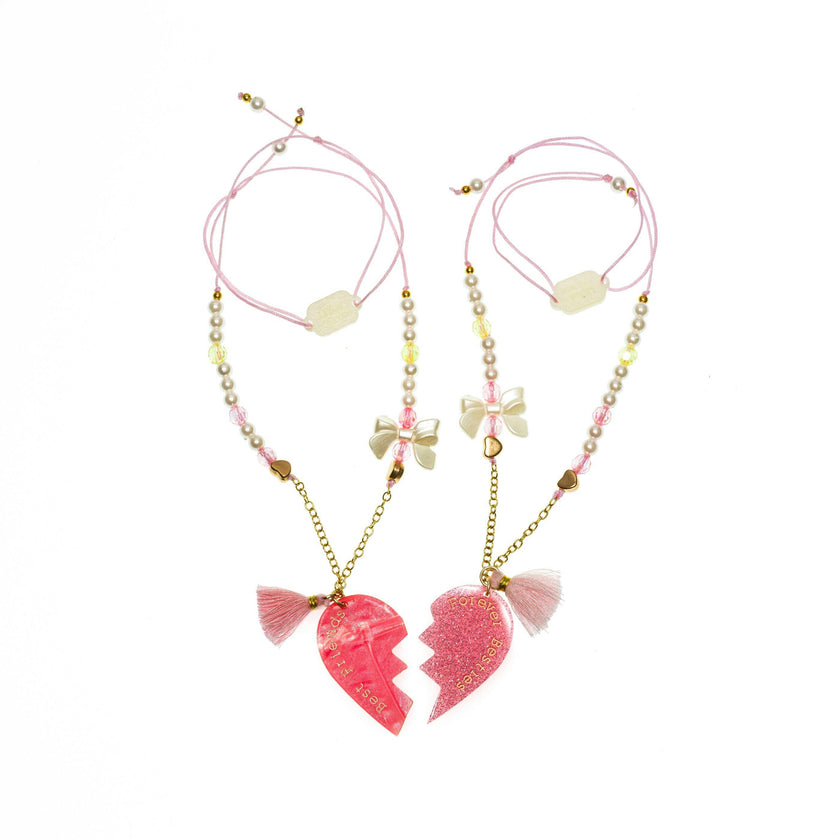 Best Friends Besties Forever Pink Glitter Pearl Necklaces