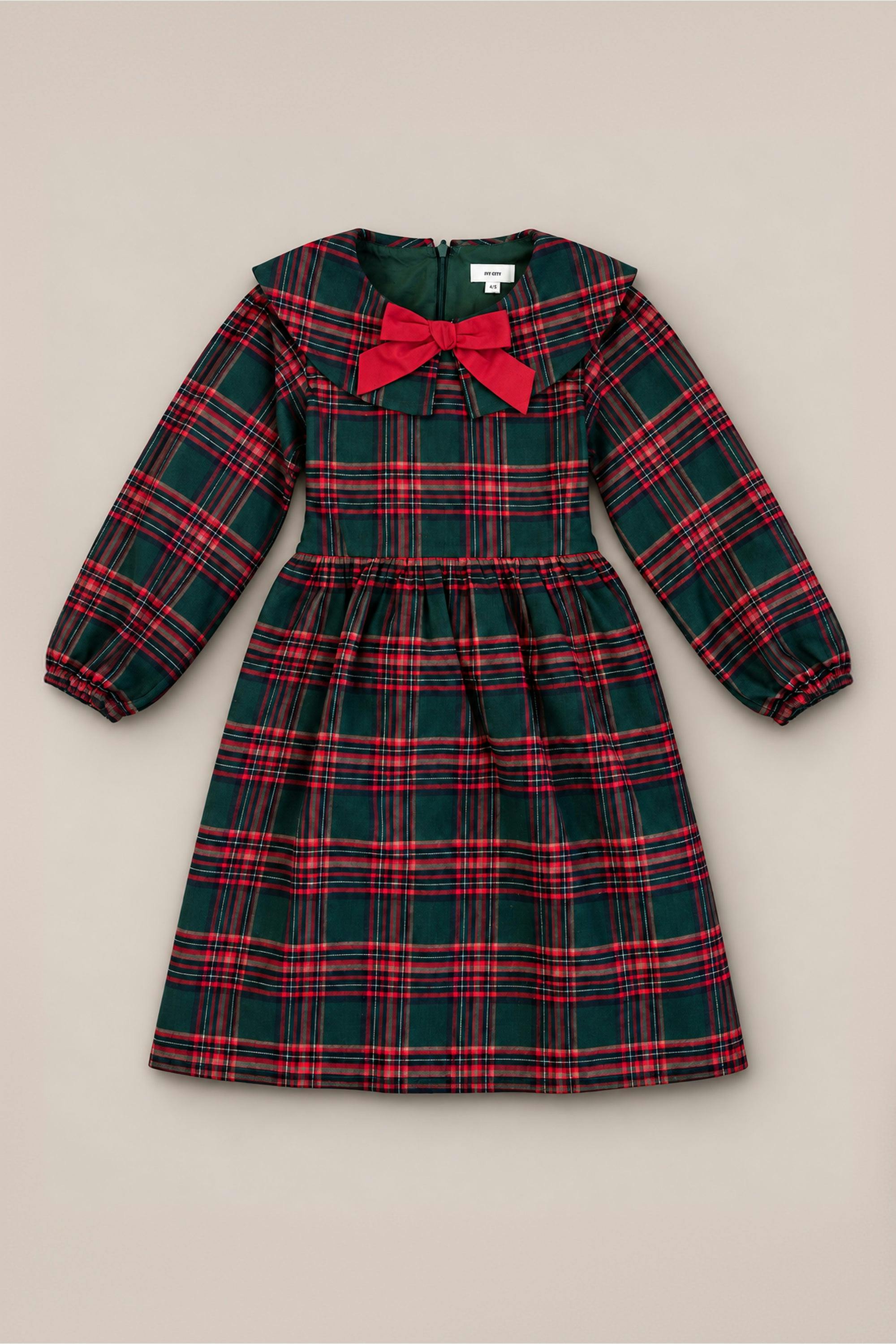 Mini Maisy Long Sleeve Dress in Evergreen Plaid