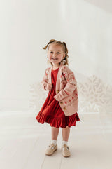 Girls Long Sleeve Jacquard Christmas Knit Sweater in Reindeer