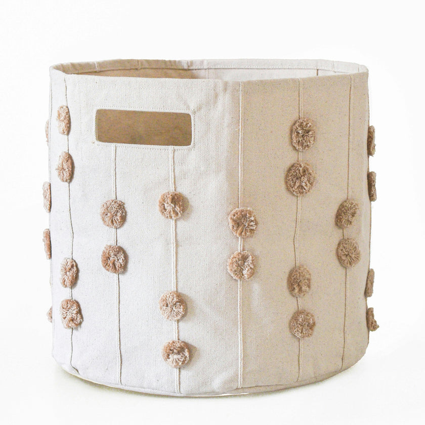 Handmade Canvas Storage Basket Pom Pom