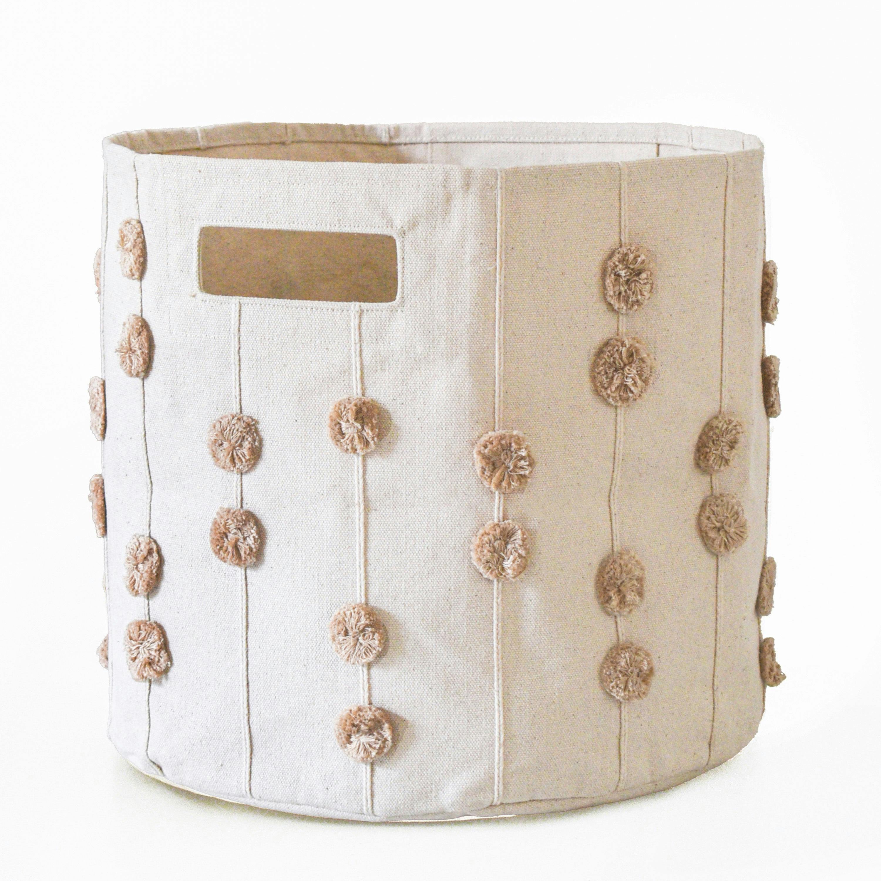 Handmade Canvas Storage Basket Pom Pom