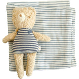 Blue Stripe Swaddle and Henry Bear Plush Toy Set