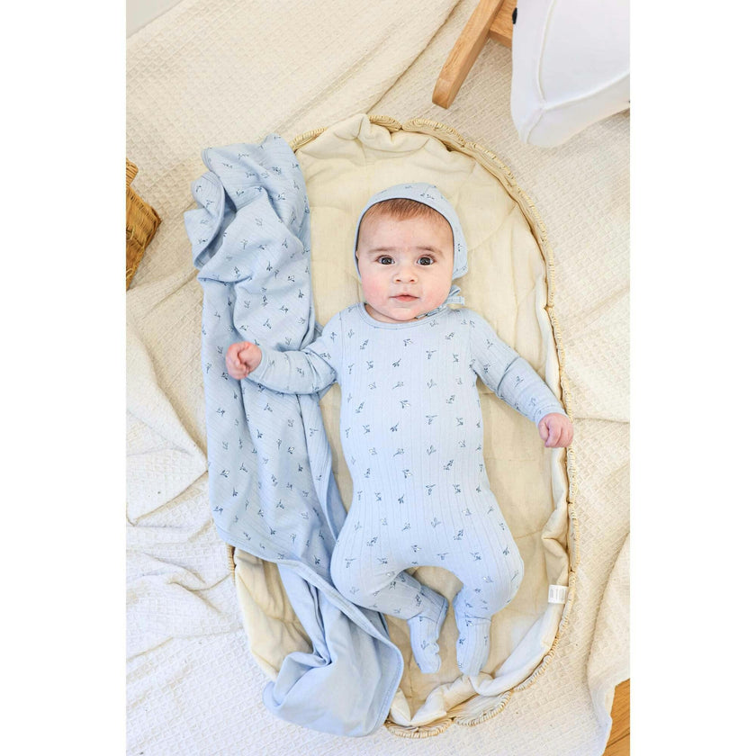 Pointelle Leaves Footie and Beanie Set