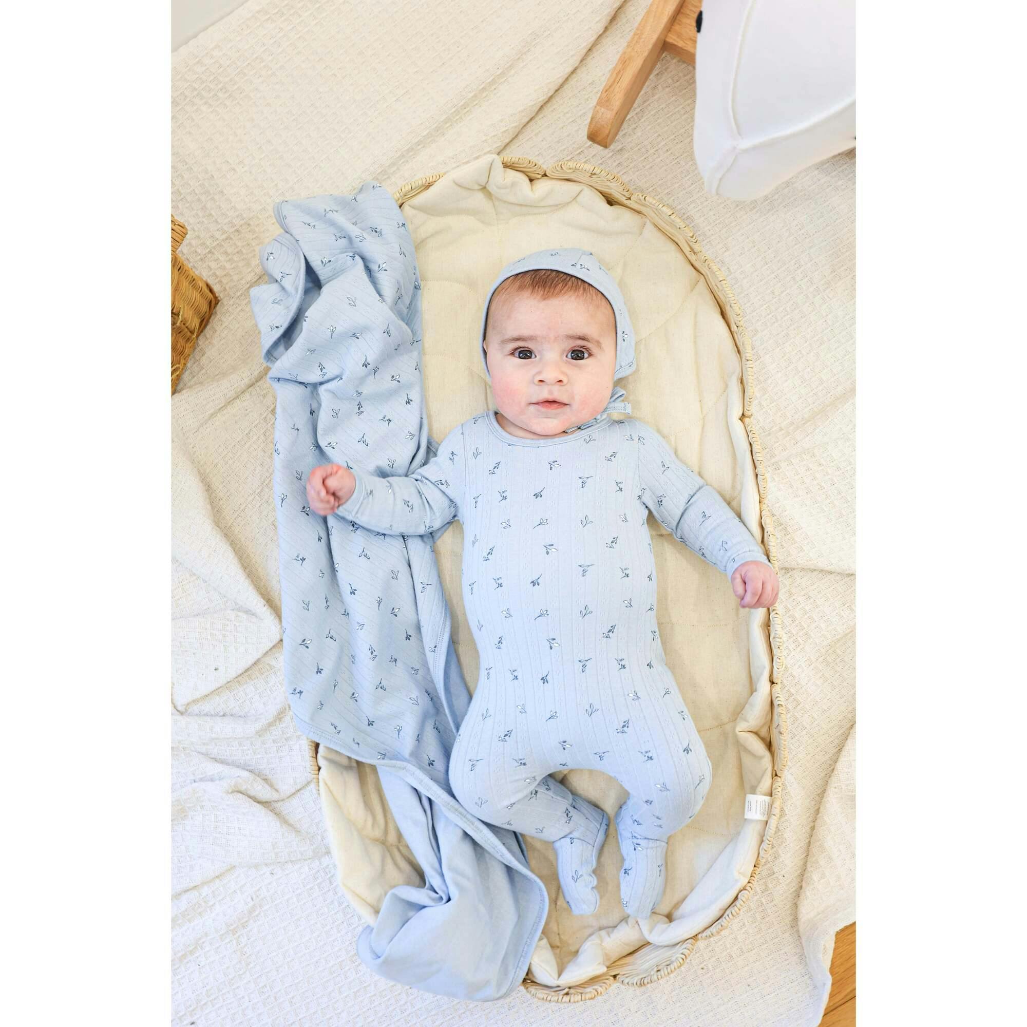 Pointelle Leaves Footie and Beanie Set