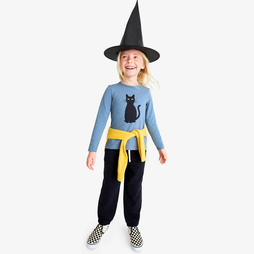 Kids long sleeve black cat tee