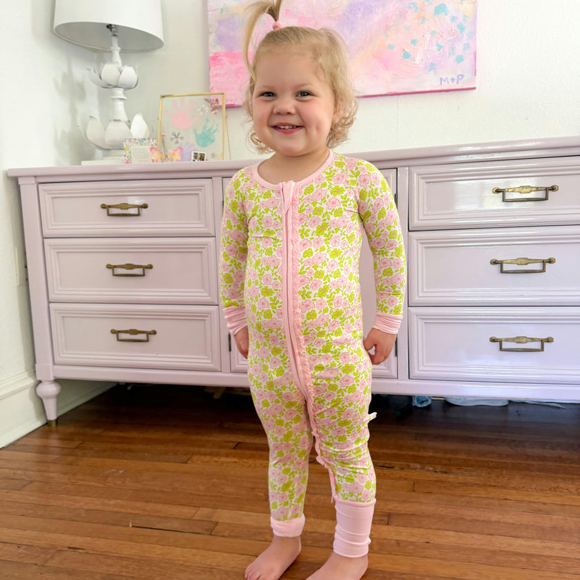 Pink and Green Floral Ruffle Romper