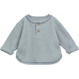 Contrast Hem Waffle Knit Henley Neck Long Sleeve 2-Front Button T-Shirt