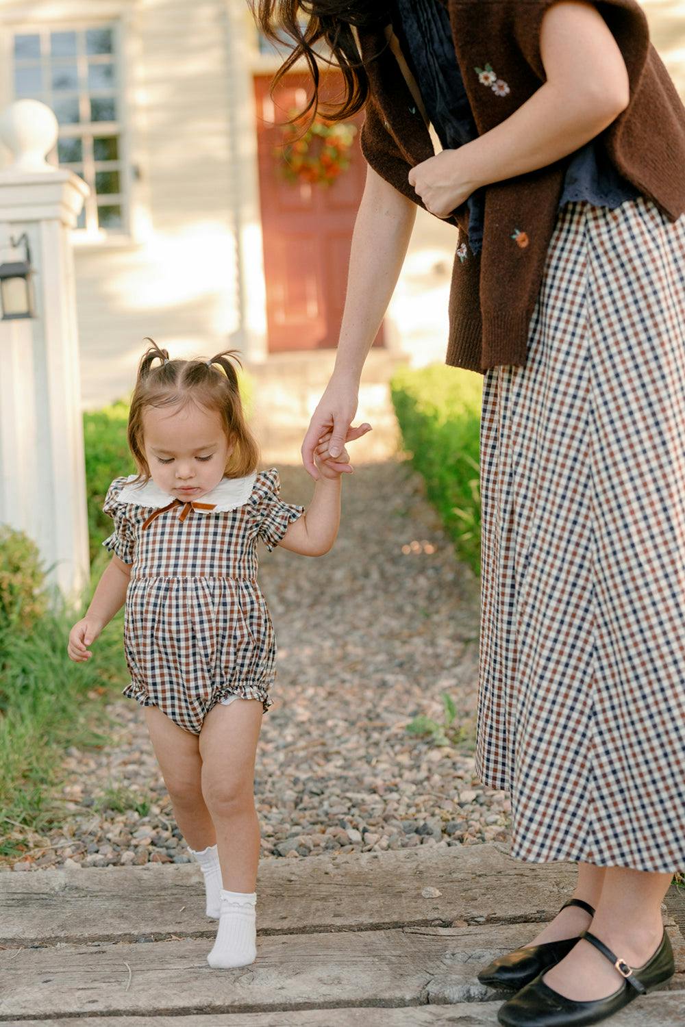 Baby Emery Romper in Chestnut Gingham