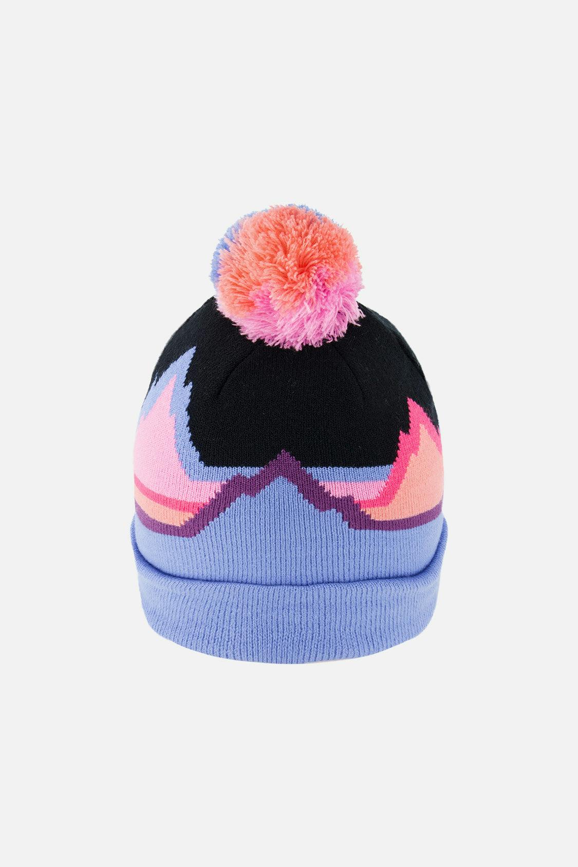 Winter Knit Hat With Pompom Black Printed Mountains