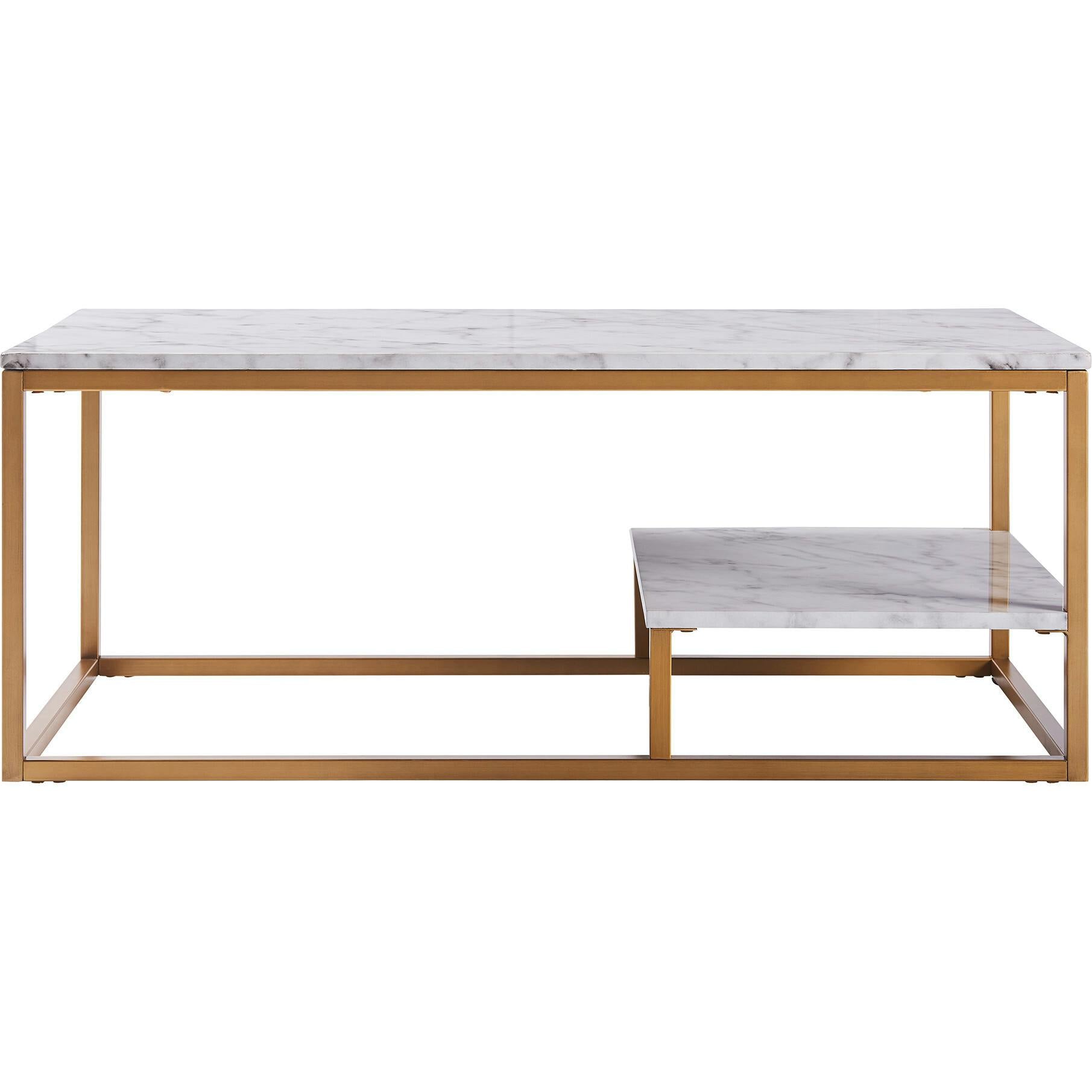 Marmo Modern Marble-Look Coffee Table with Shelf
