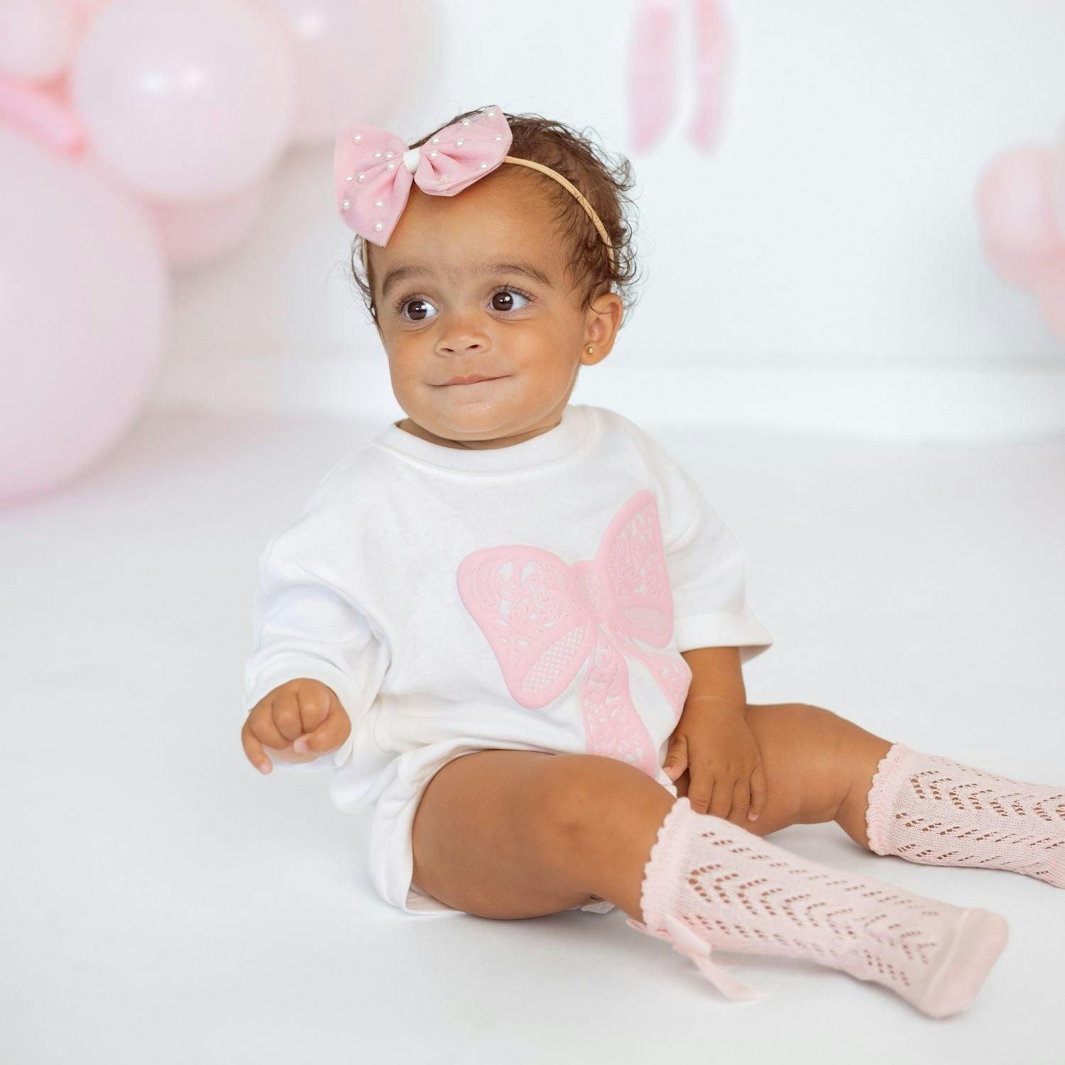 Lace Bow Puff Ink Short Sleeve Romper