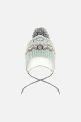 Lined Peruvian Knit Pompom Hat Gray And Sage