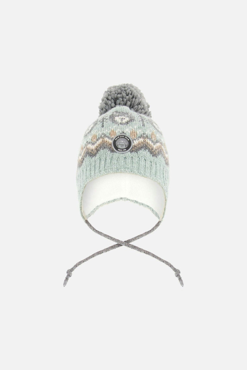 Lined Peruvian Knit Pompom Hat Gray And Sage