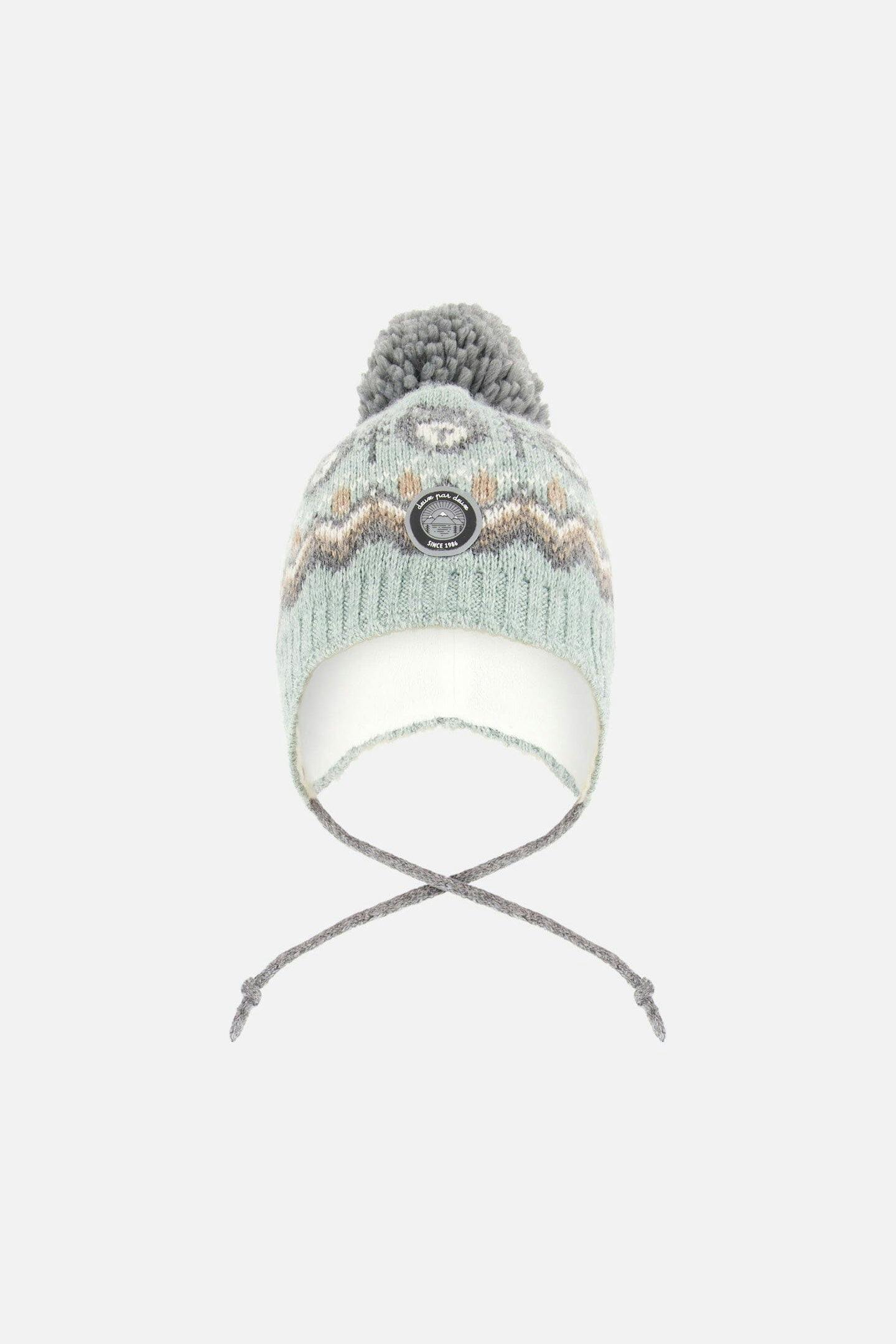Lined Peruvian Knit Pompom Hat Gray And Sage