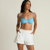 women's white scalloped short